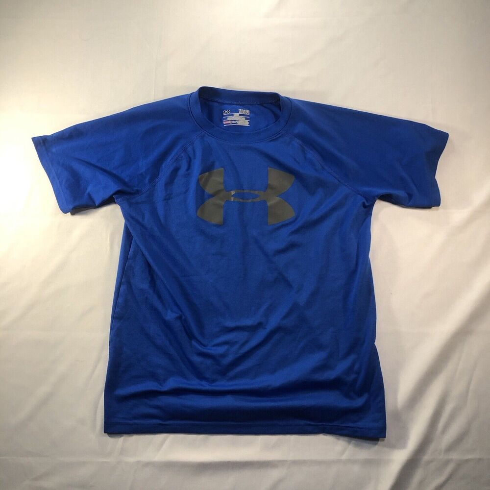 Under Armour Shirt Boys Youth Large Blue Short Sleeve Logo